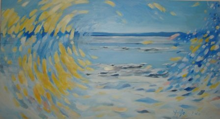 Au bord du Saint Laurent, Tu m'as saisi. © Yolande de Maupeou Huile sur bois, 77x42cm 